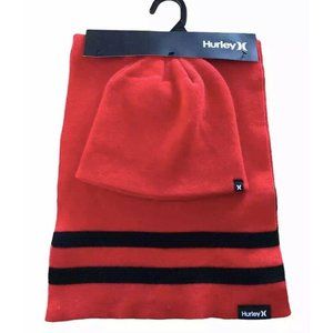NEW HURLEY New Yorker Beanie & Scarf 2-piece Set Red